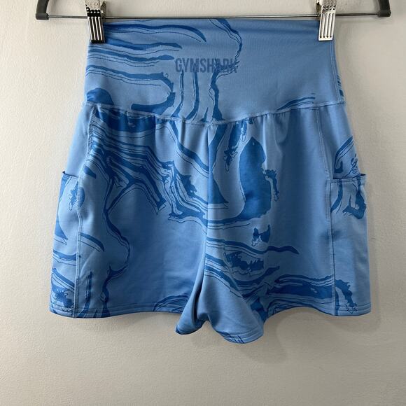 Gymshark Gs Power Blue Jacquard Shorts Stretch Waistband Loose Fit Size X-Small - Picture 3 of 7